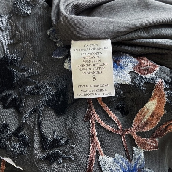 NWT ABS Collection Black Sheer with Velvet Embossed Floral Dress - Picture 13 of 14